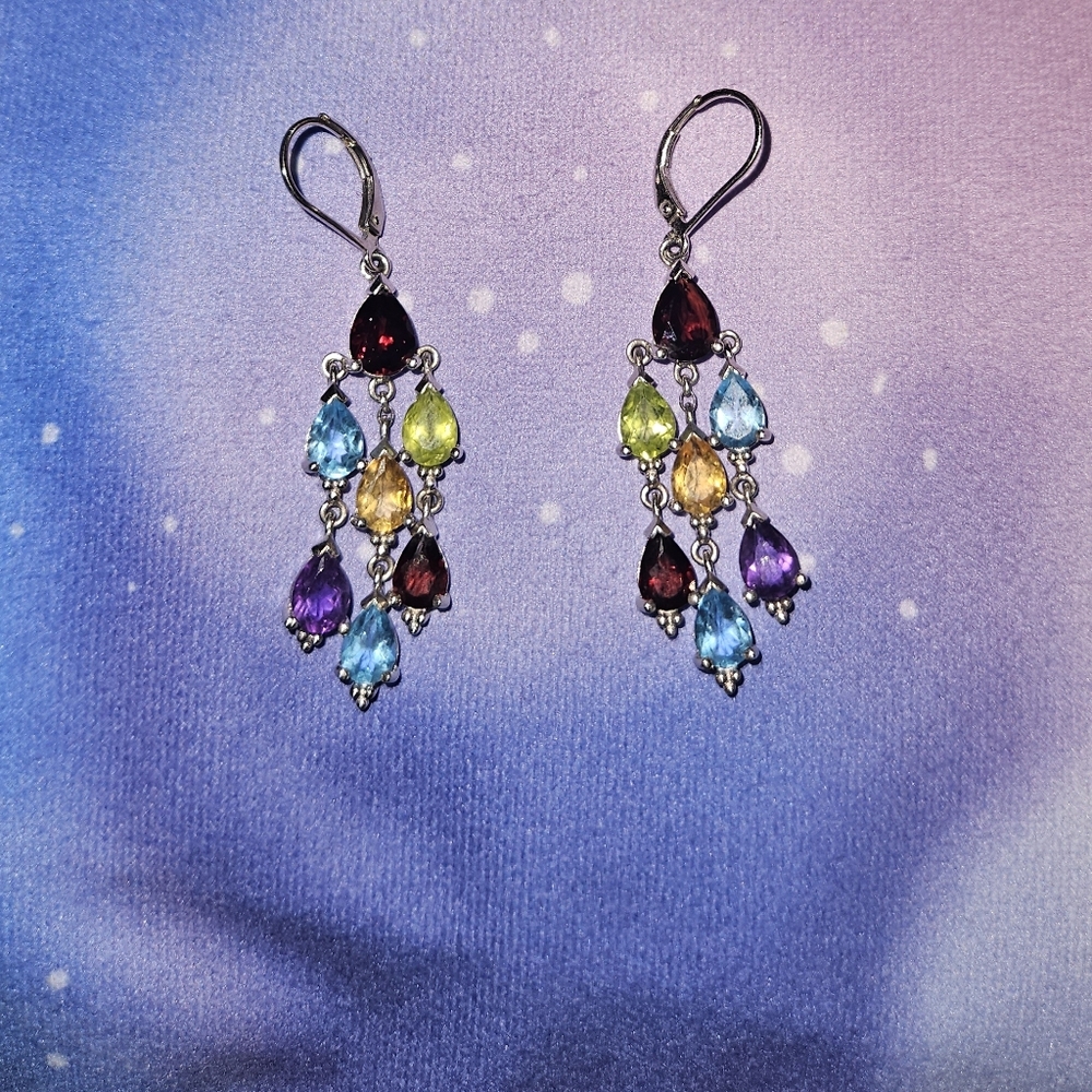 Chic Silver Multi-Gemstone Drop Earrings